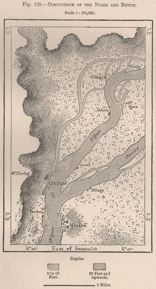 Confluence of the Niger and Benue. Nigeria. The Niger Basin 1885 old map